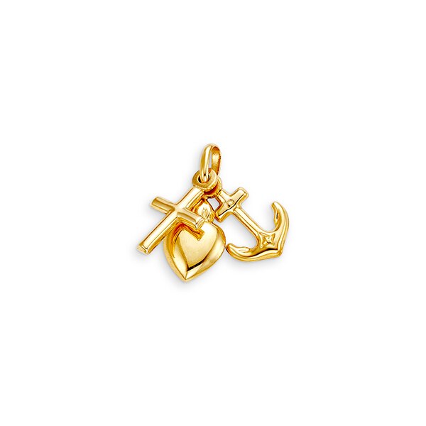 10K Yellow Gold Faith, Hope and Charity Charm Featuring Cross, Heart and Anchor