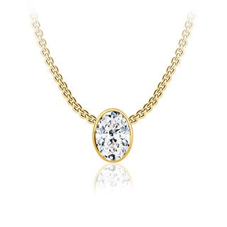 Gold necklace with a clear gemstone on a white background
