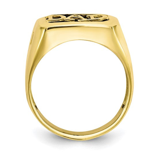 10K Yellow Gold Black Onyx and 0.02cttw Diamond Men&#39;s Signet &quot;DAD&quot; Ring