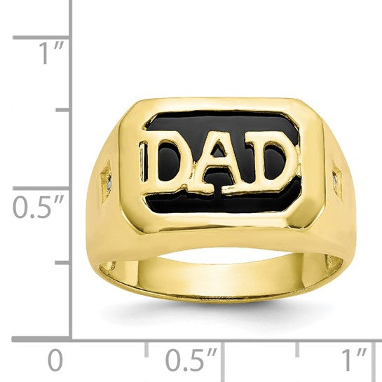 Anillo tipo sello &quot;DAD&quot; de oro amarillo de 10 quilates con ónix negro y diamantes de 0,02 quilates para hombre