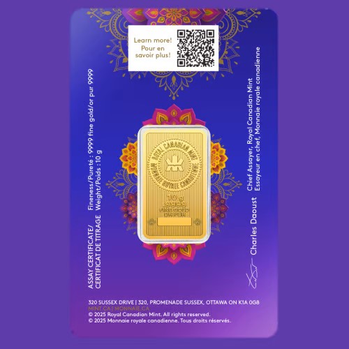 10 gram 2025 Celebrate Diwali Gold Bar | Royal Canadian Mint