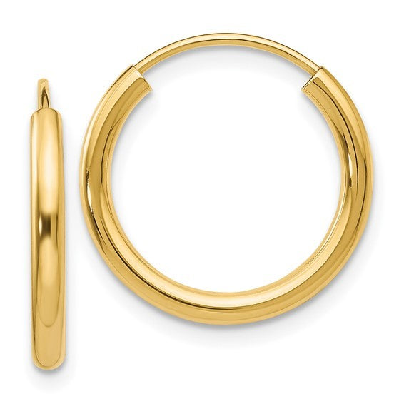 10K Yellow Gold Polished Round Hoop Earrings 2MM