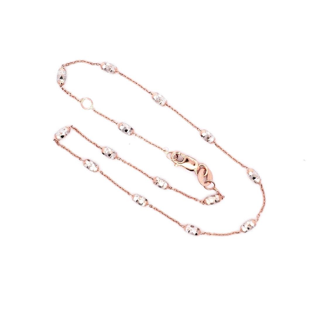 10K 2 Tone Rose Gold Anklet - Adjustable 9-10&quot;