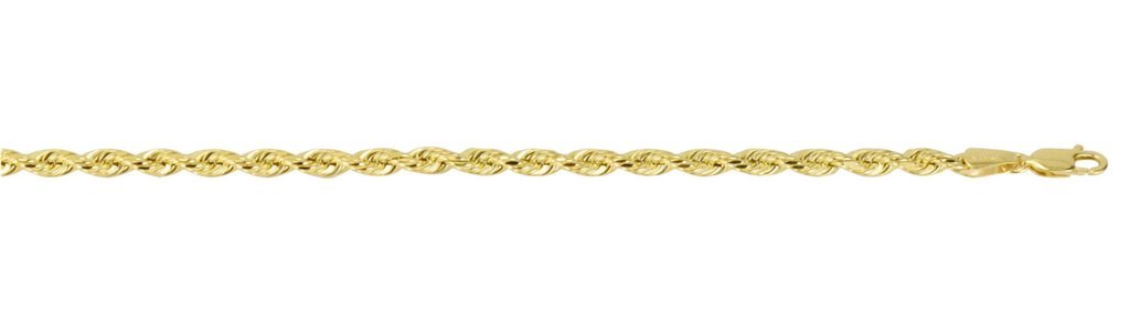 Cadena de cuerda de oro amarillo de 10 quilates de 4,4 mm con semi halo con cierre de langosta - 24 pulgadas