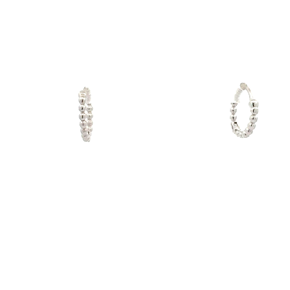 10K Mini Huggie White Gold Beaded Earrings