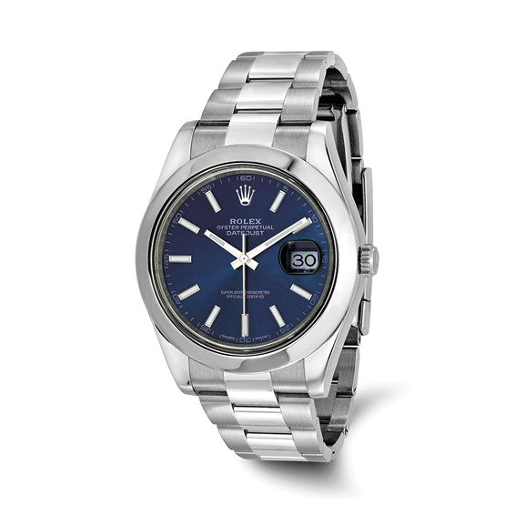 Swiss Crown™ USA Pre-owned Rolex-Independently Certified S 41MM SS OYSTER Datejust II Blue DiaI