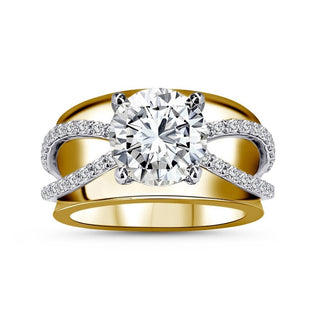 14K Yellow and White Gold 3.00 Carat Lab Grown Diamond Wide Crossover Engagement Ring