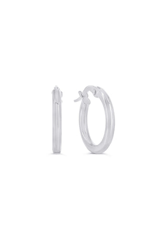 10K White Gold 2mm Tube  Hoop Earrings small
