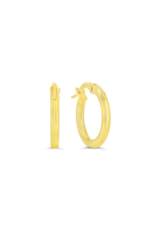 10K Yellow Gold 2mm Tube  Hoop Earrings Medium