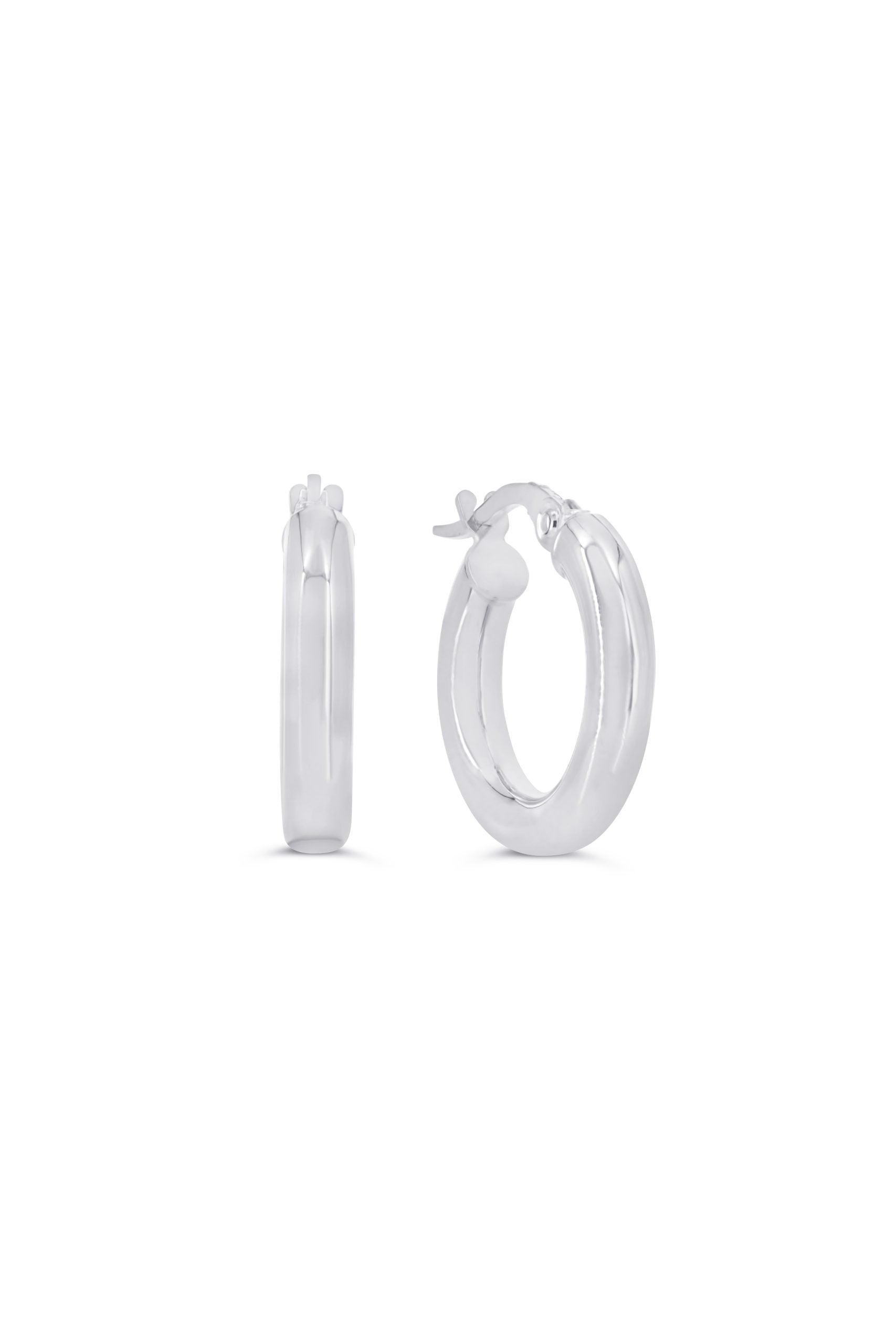 10K White Gold 3mm Tube Hoop Earrings