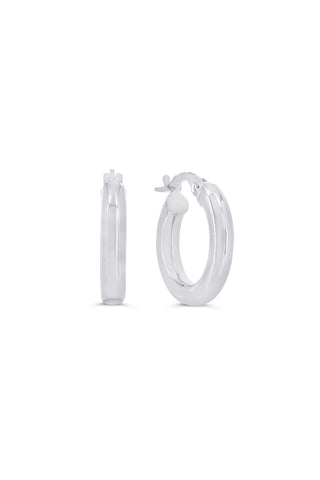 10K White Gold 3mm Tube  Hoop Earrings small