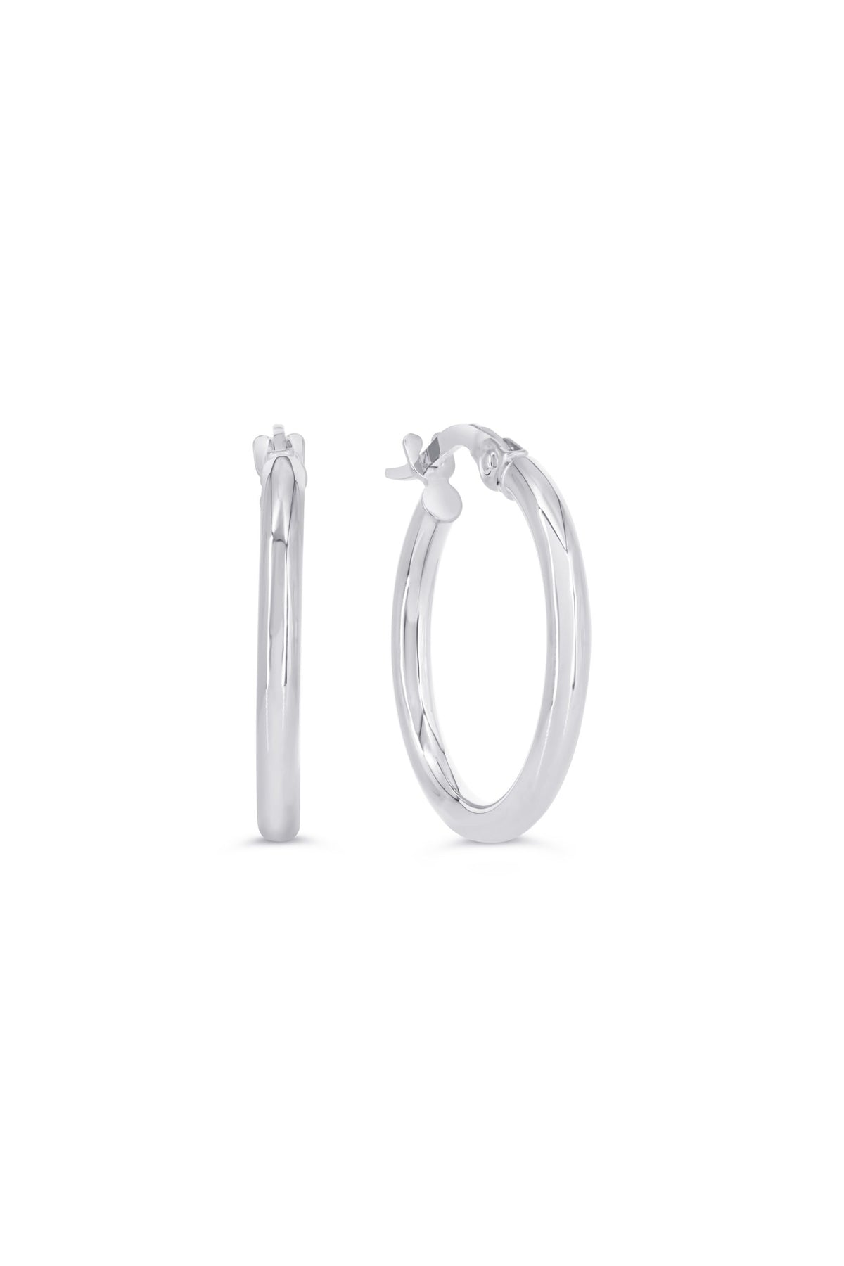 10K White Gold 2mm Tube Hoop Earrings - Medium