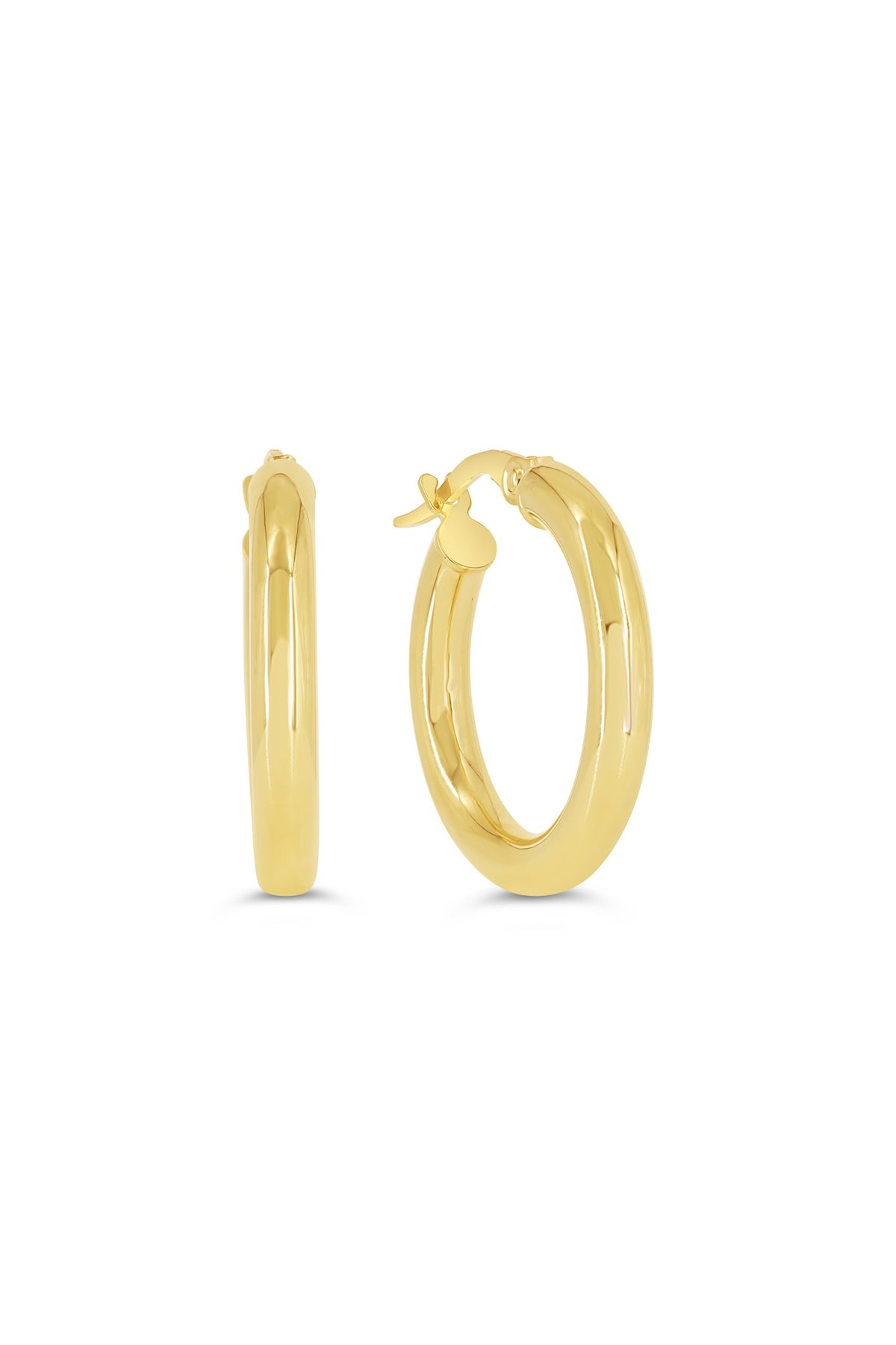 10K Yellow Gold 3mm Tube  Hoop Earrings Medium