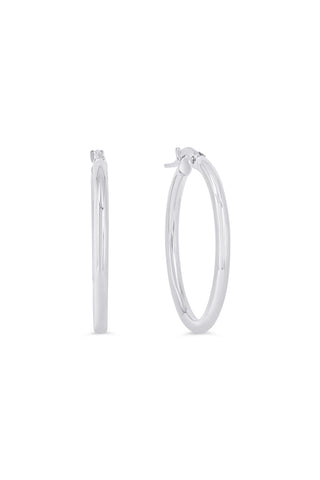 10K White Gold 2mm Tube  Hoop Earrings Large