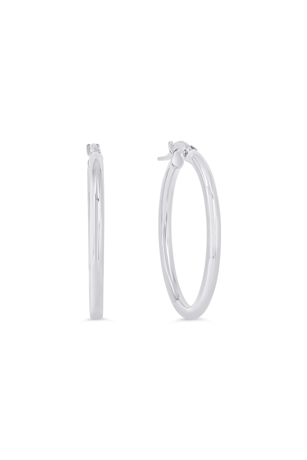 10K White Gold 2mm Tube  Hoop Earrings Large