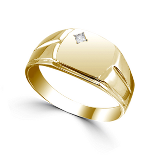 10K Yellow Gold Men's Diamond Signet Ring