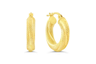 Pendientes de aro / Huggie / con bisagras de oro tricolor de 10 quilates