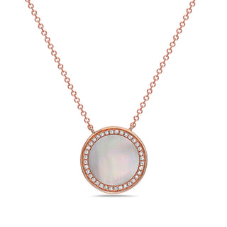 Colgante de oro rosa de 14 quilates con diamantes y nácar de 0,11 quilates