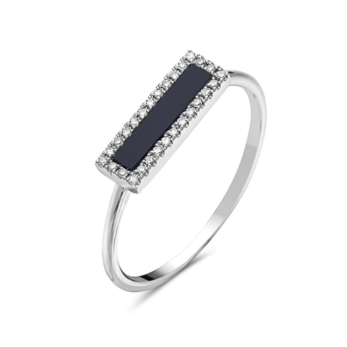 Anillo de oro blanco de 14 quilates con ónix de 0,24 y diamantes de 0,06 quilates