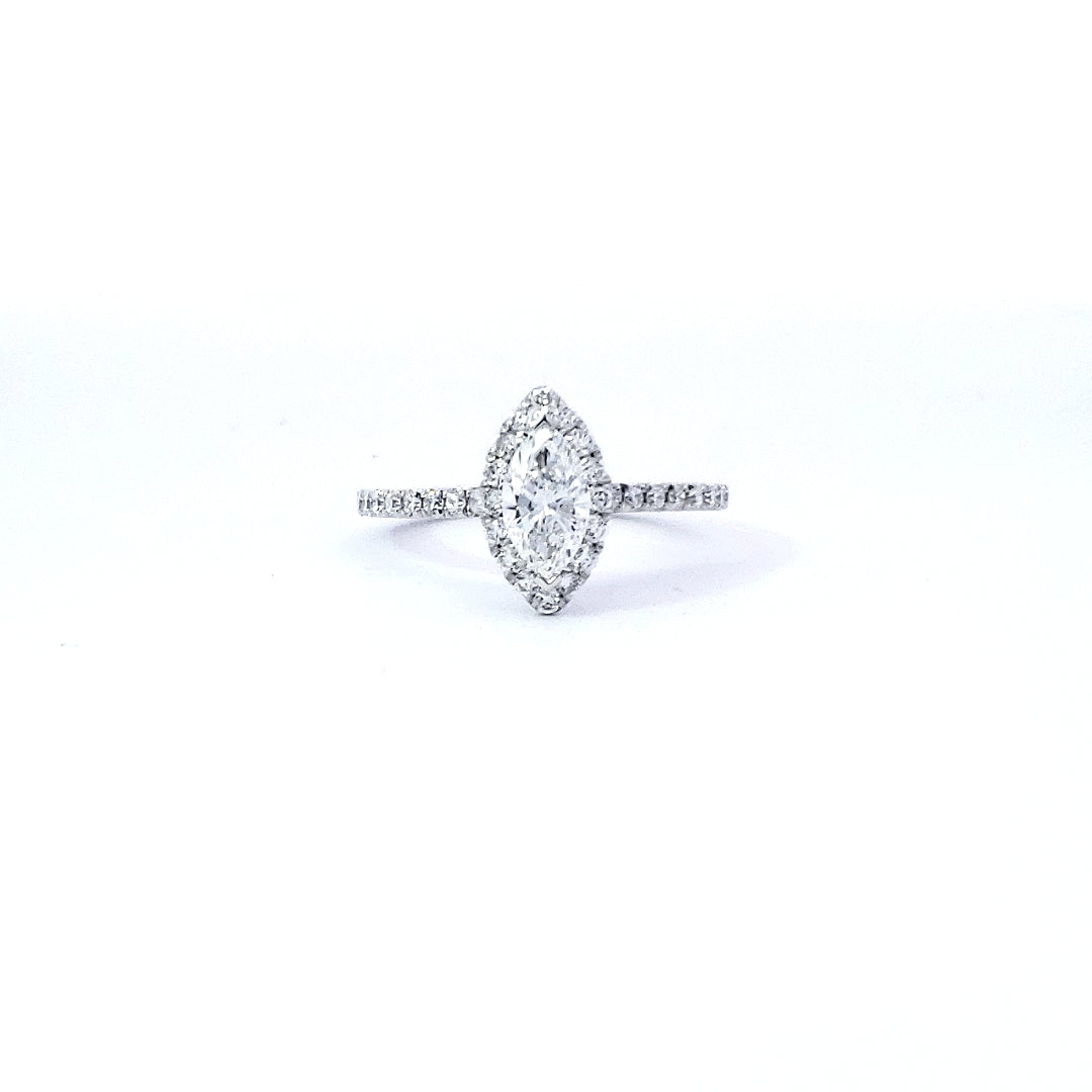 14K White Gold 0.97cttw Lab Grown Marquise Cut Halo Diamond Ring