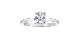 Anillo de compromiso de diamantes canadienses de talla brillante redonda de 1,01 quilates en oro blanco de 14 quilates