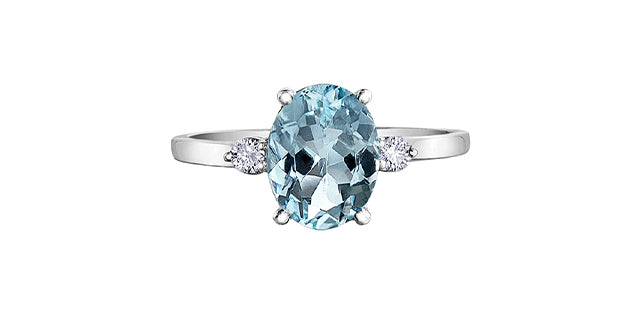 14K White Gold Aquamarine and 0.10cttw Canadian Diamond Ring