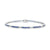 A 14K white gold tennis bracelet with blue sapphires and diamonds, featuring a clasp and a safety mechanism.