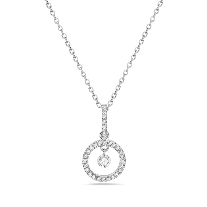14K White Gold Diamond Circle / Infinity / Eternity Pendant, 18"