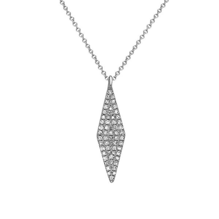 14K White Gold Diamond Pendant, 18"