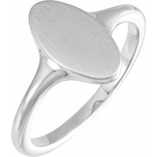 14K White Gold 13x7 mm Oval Brushed Top Signet Ring
