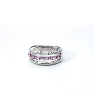 14K White Gold Pink Sapphire & Diamond Ring