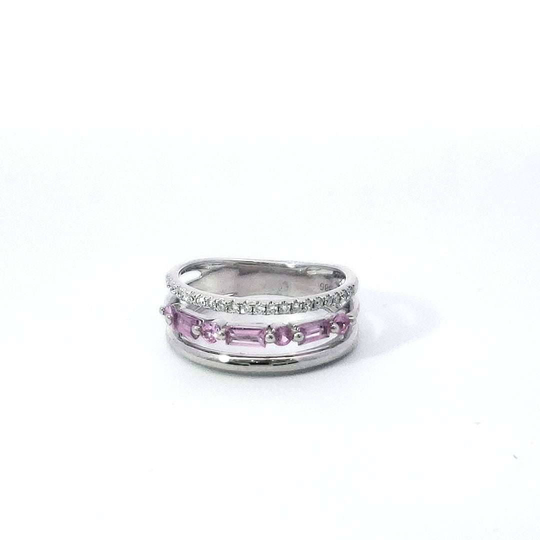 14K White Gold Pink Sapphire & Diamond Ring