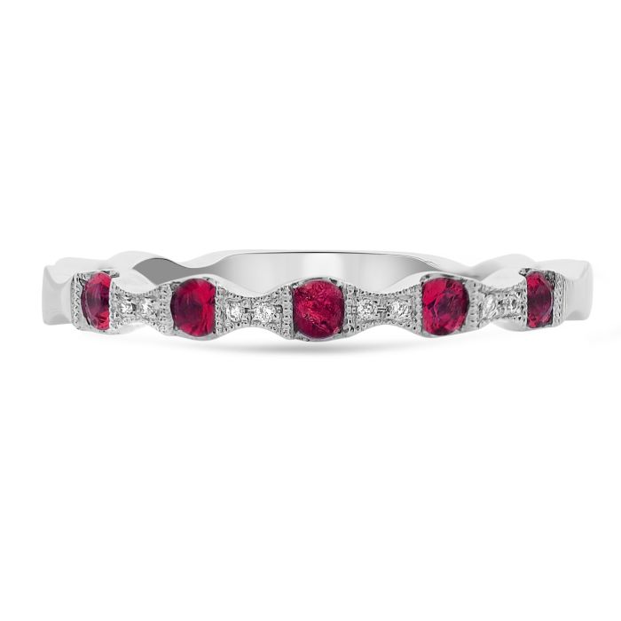 Anillo de diamantes y rubíes de oro blanco de 14 quilates
