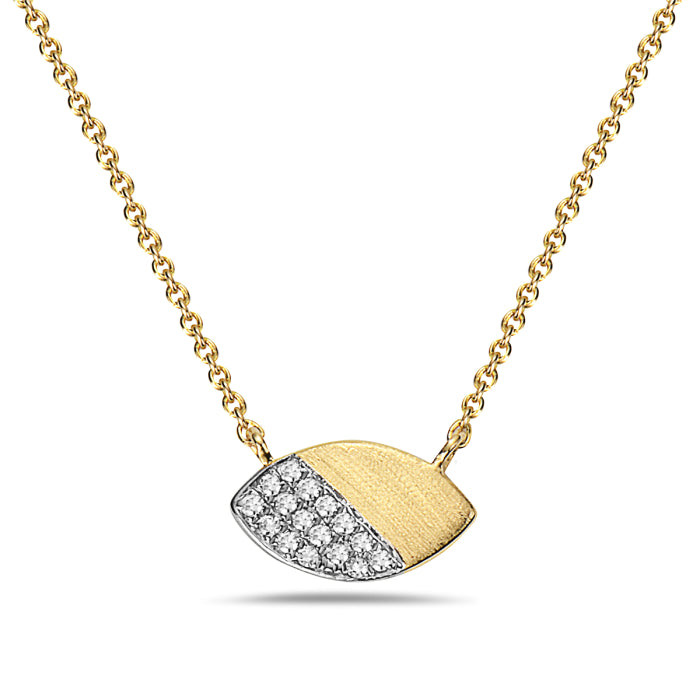 14K white and yellow gold diamond pendant necklace with a chain, the pendant features a single diamond with a very good cut.
