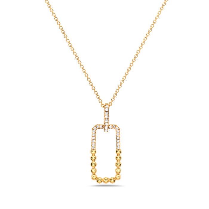 A 14K yellow gold diamond pendant necklace with a clear and visible diamond in a standard 6-prong setting.