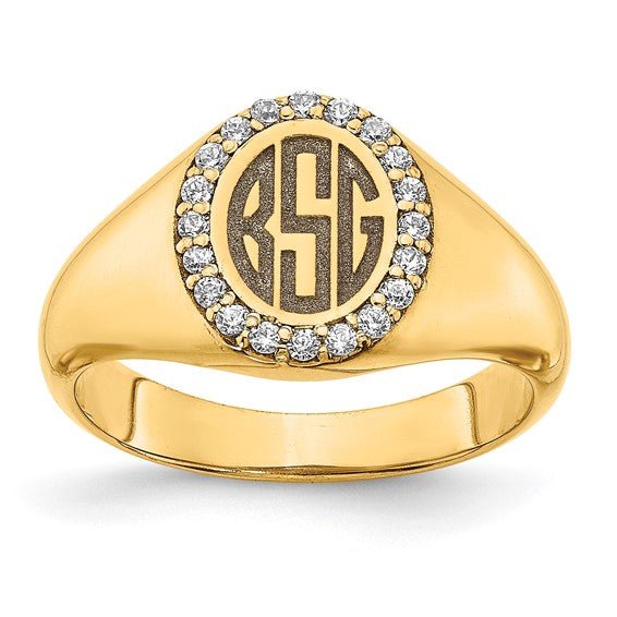 14K Yellow Gold 0.16cttw Diamond Men's Monogram Ring - Personalized - 4.5