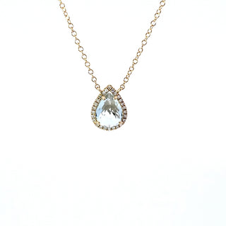Colgante de oro amarillo de 14 quilates con aguamarina y diamantes de 0,06 quilates - 18"