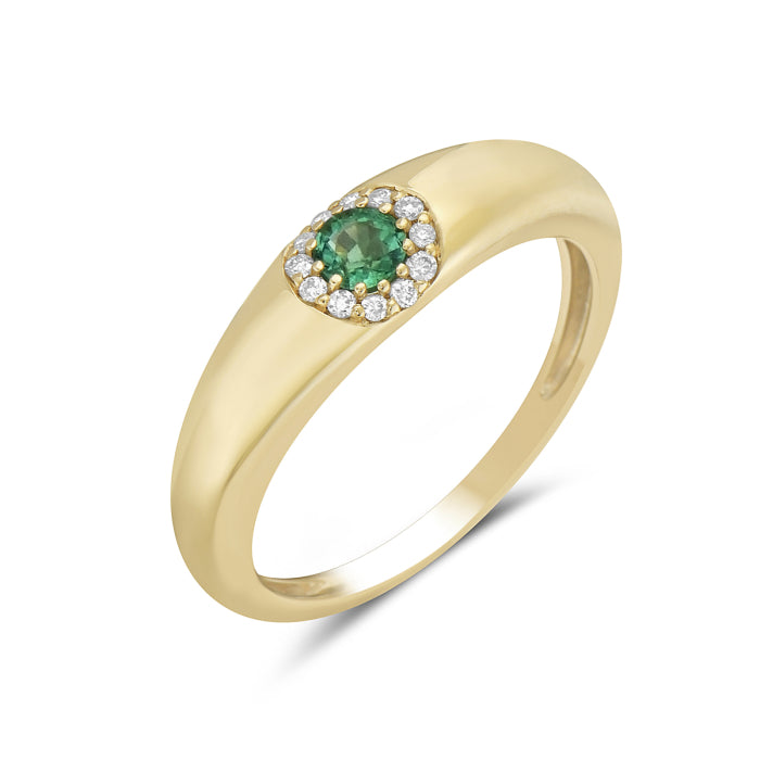 Anillo de diamantes y esmeralda de oro amarillo de 14 quilates 