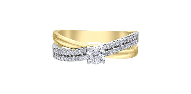 Anillo de compromiso de diamantes canadienses de 0,50 quilates en oro amarillo y blanco de 14 quilates, tamaño 6,5