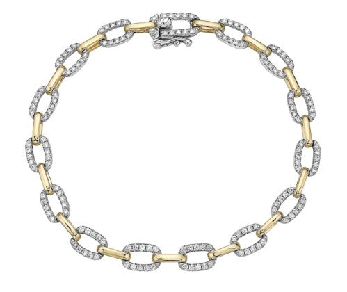 A 14K yellow and white gold diamond bracelet with multiple chain links and diamond embellishments.