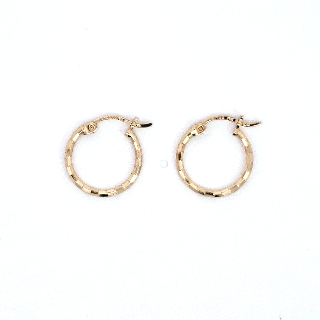 14K Yellow Gold Diamond Cut Hoops - 15mm