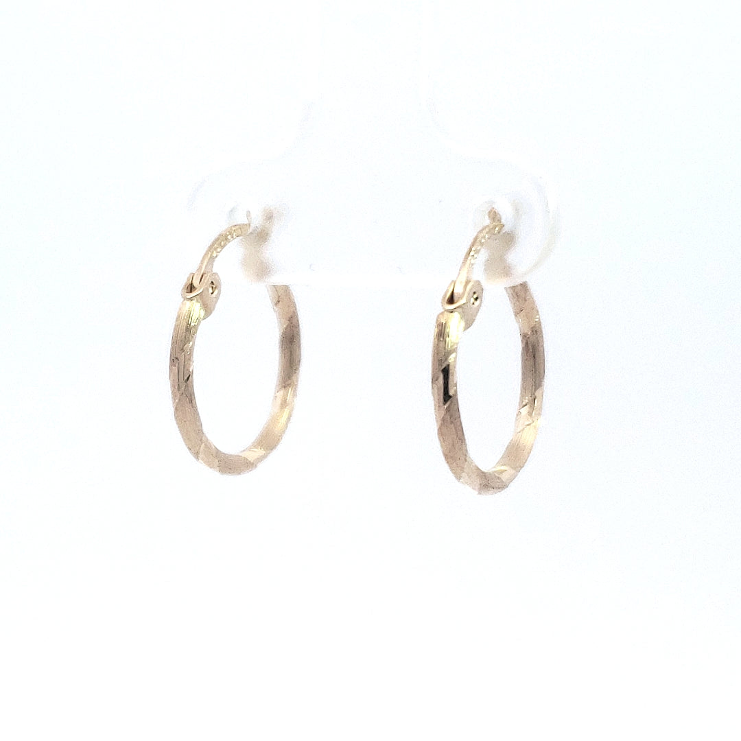 14K Yellow Gold Diamond Cut Hoops - 15mm