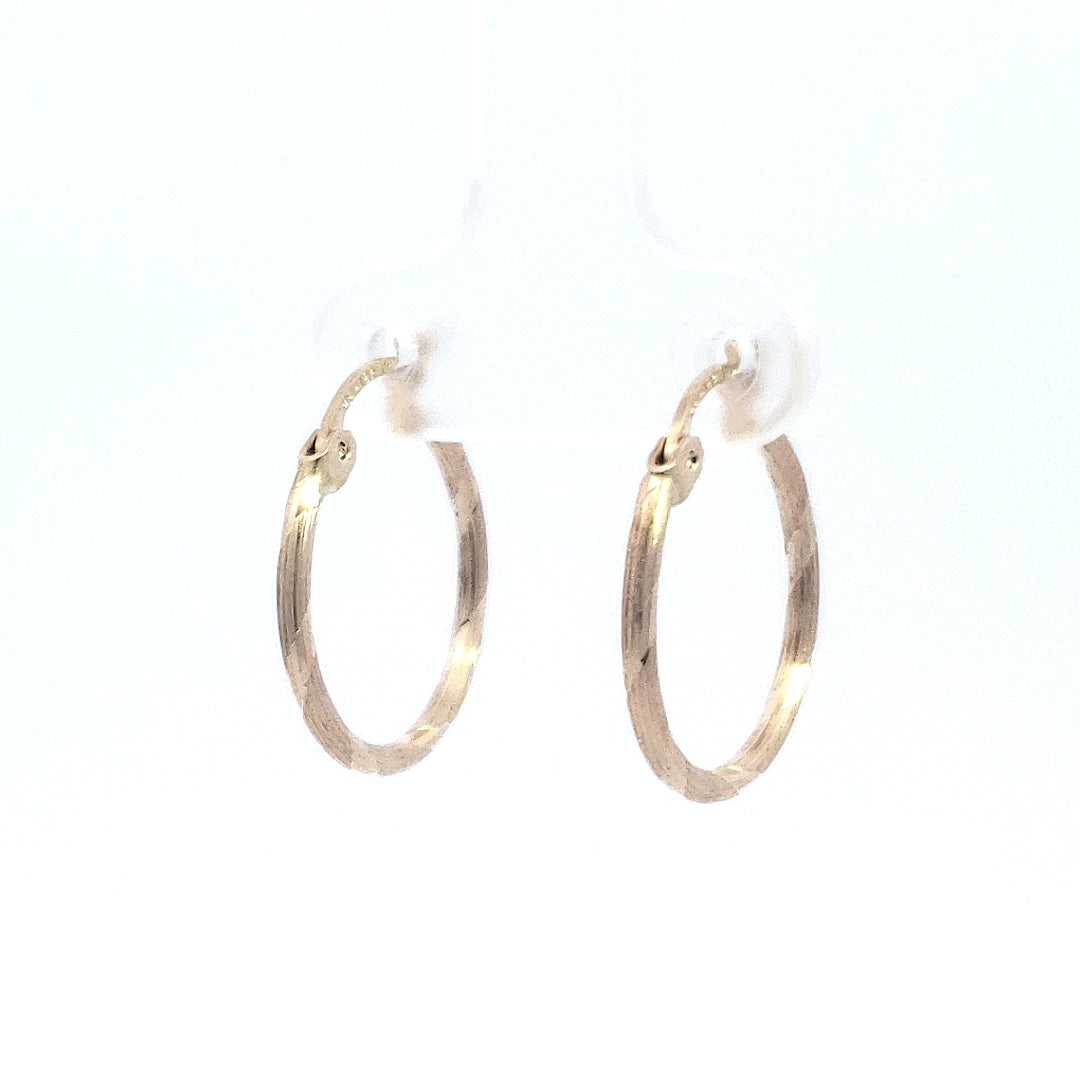 14K Yellow Gold Diamond Cut Hoops - 18mm