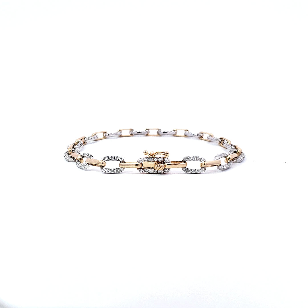 Pulsera de diamantes en oro amarillo y blanco de 14 quilates