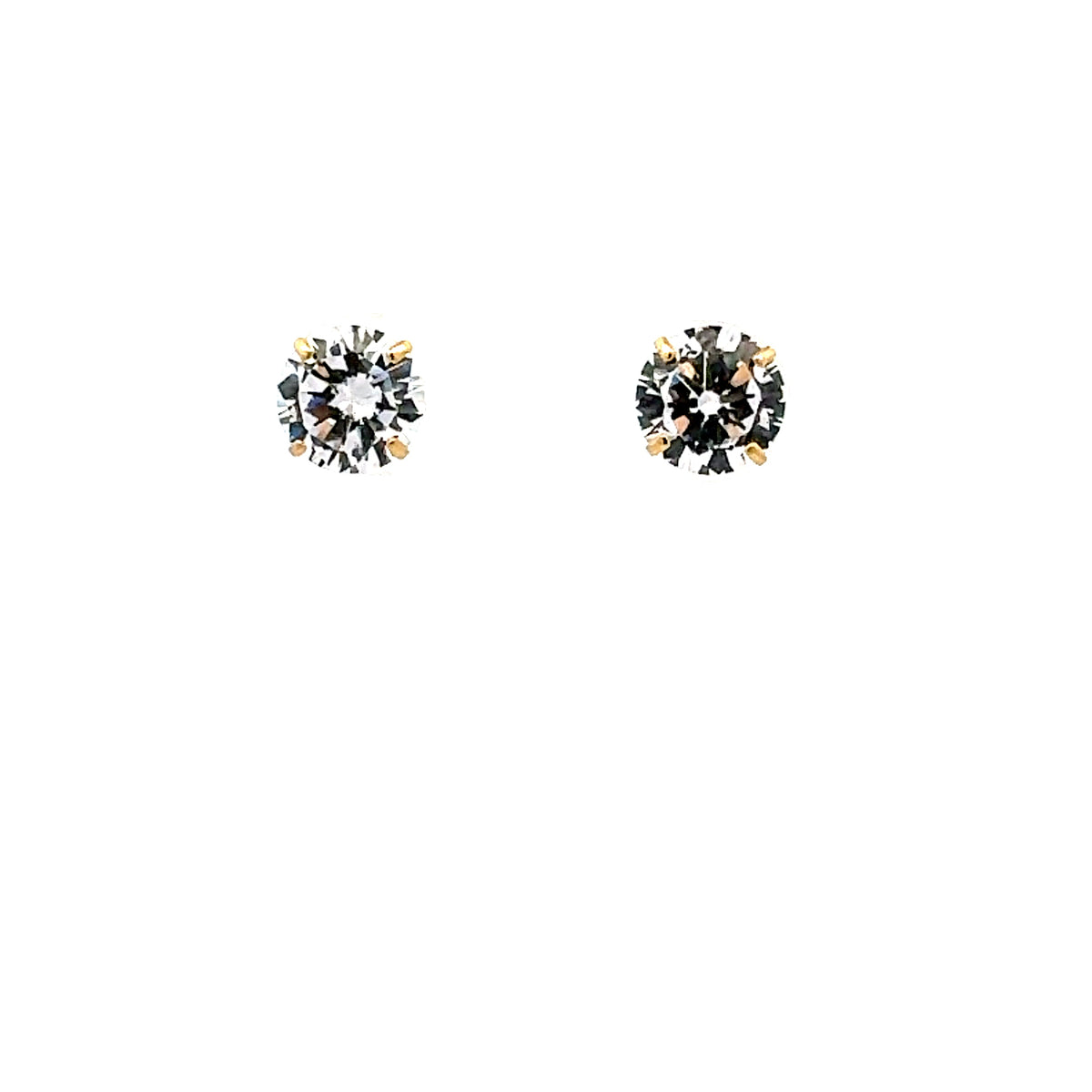 14K Yellow Gold 7mm Round Cubic Zirconia Stud Earrings