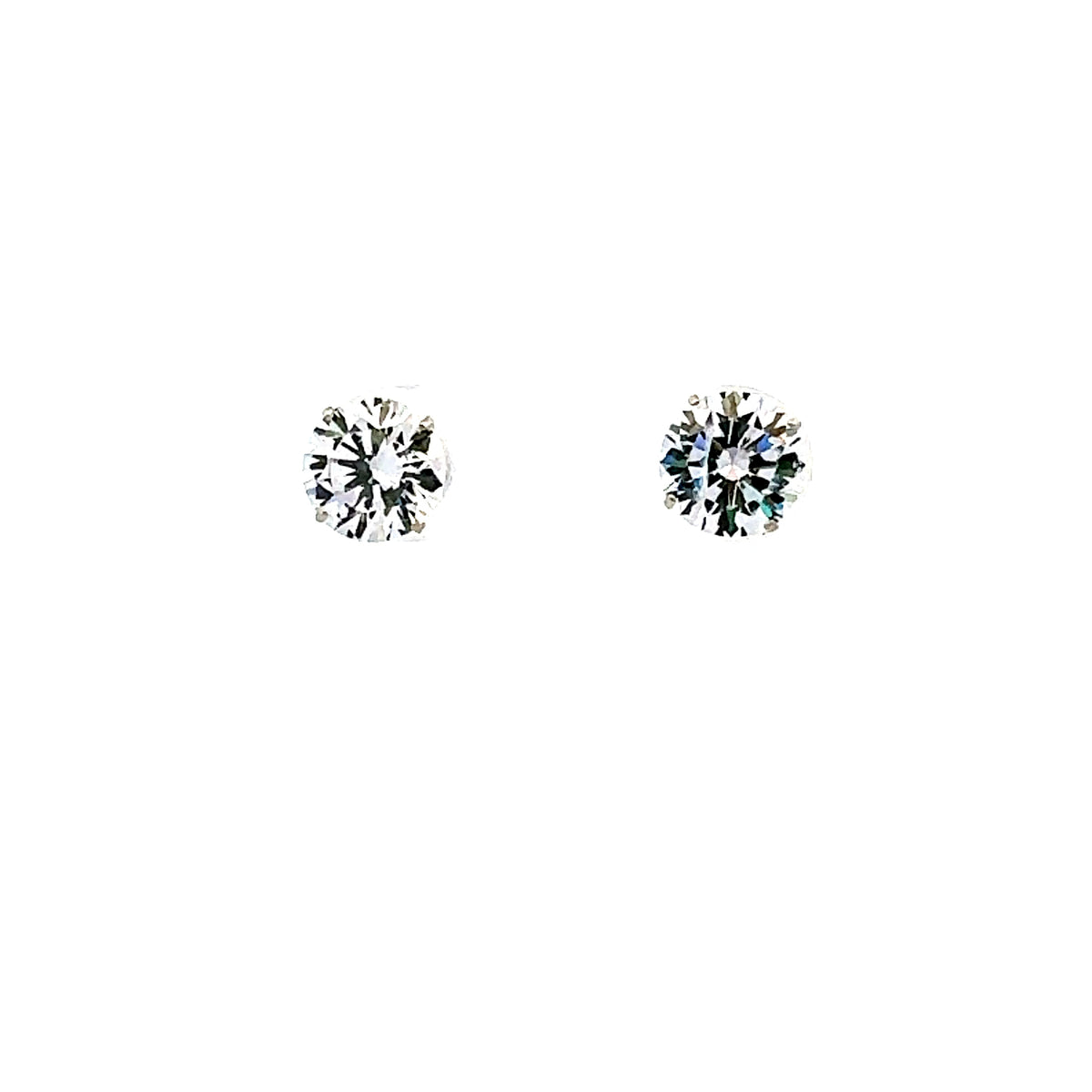 14K White Gold 7mm Round Cubic Zirconia Stud Earrings