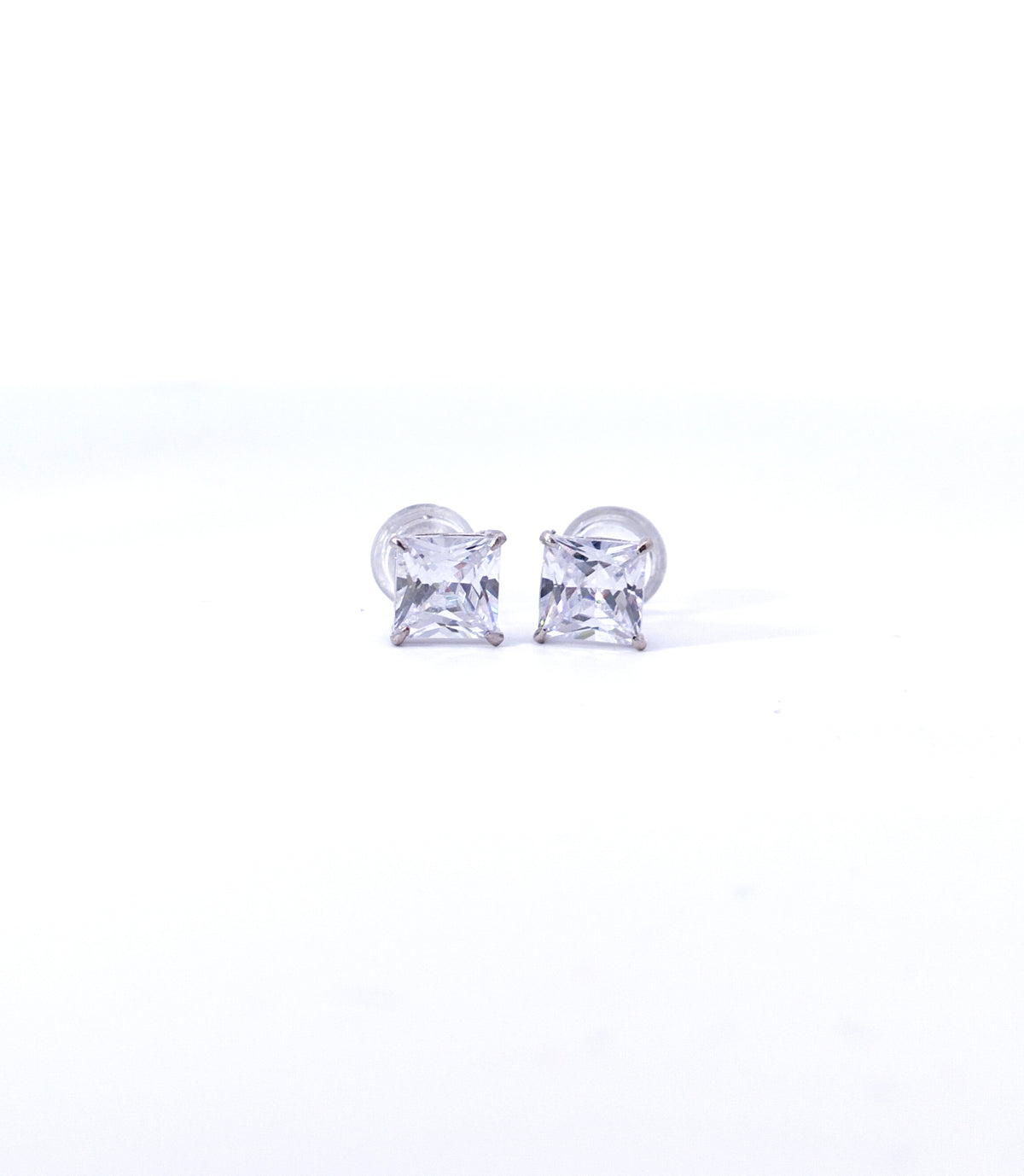 Tracking - 14K White Gold Princess Cut Cubic Zirconia Earrings - 5mm