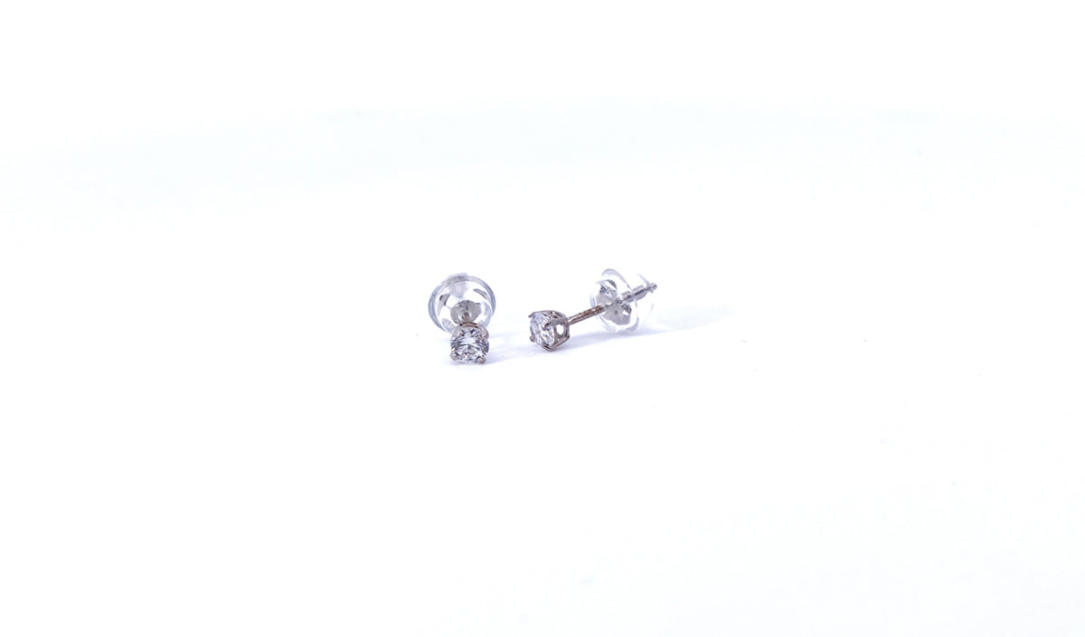 14K White Gold Cubic Zirconia Studs - 3.00mm