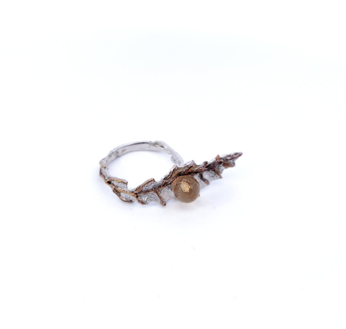 Silver / Gold Plated 14k Ring with Natural Citrine Round Bead