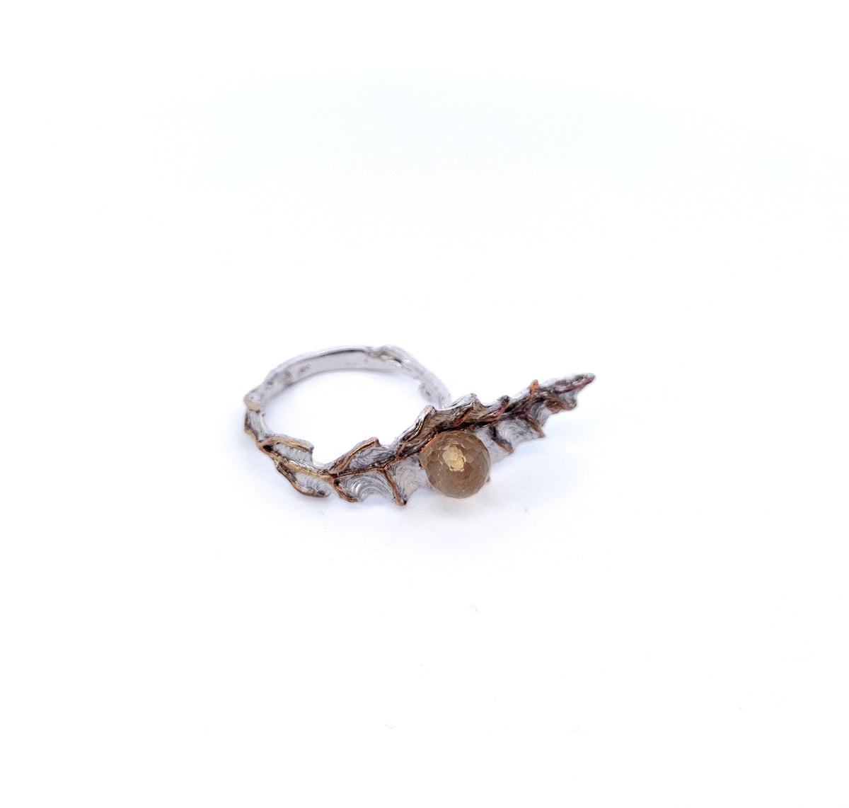 Tracking -  Silver / Gold Plated 18k Ring with Natural Citrine Round Bead